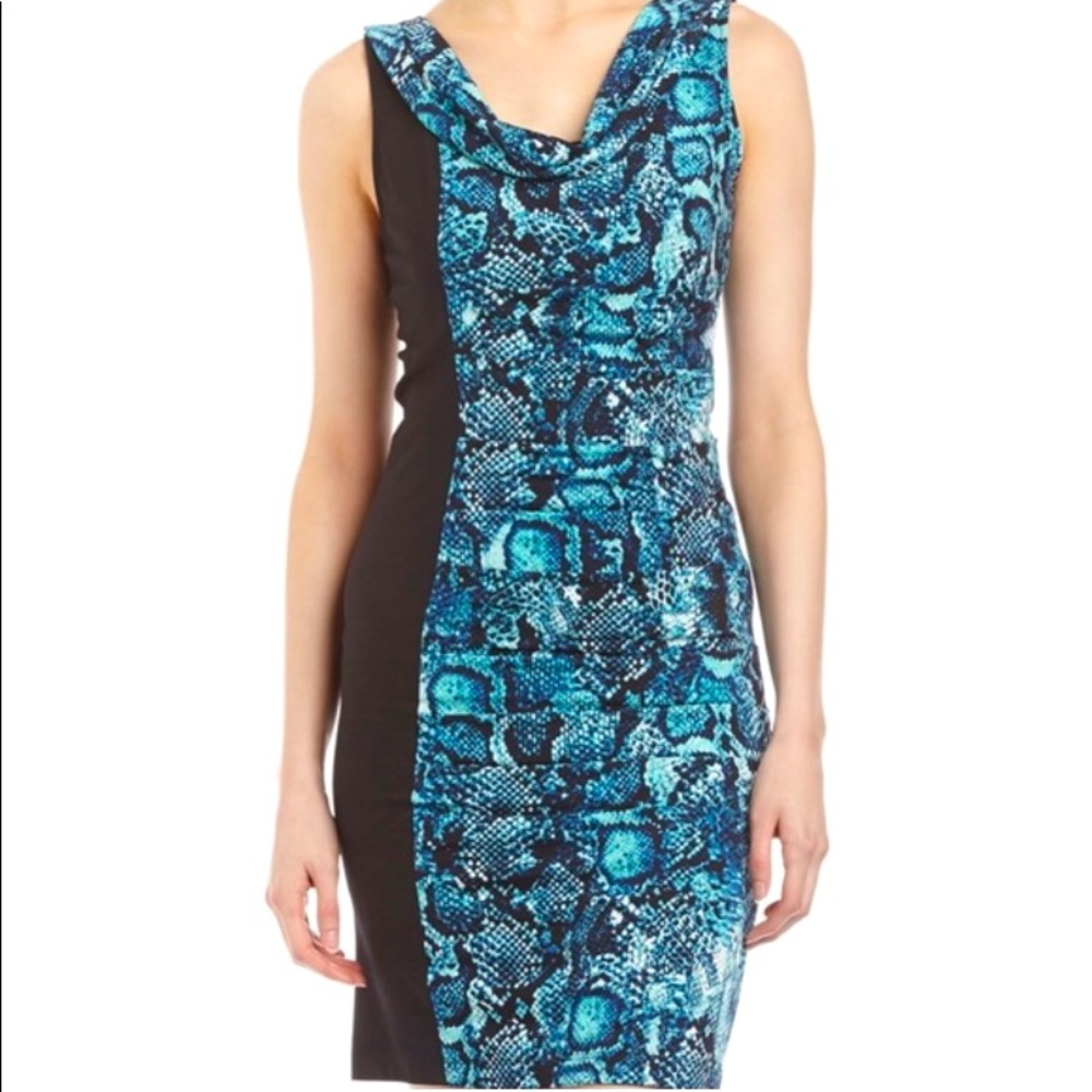 BCBG Blue Snakeskin and Black Dress Size XS